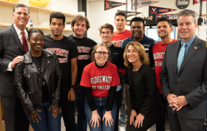 a group of people smiling